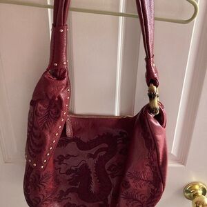 Elegant Red Embroidered Shoulder Bag